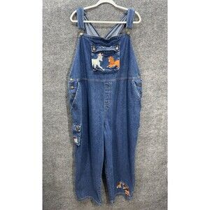 Vintage Lady And The Tramp Denim Overalls Women’s 3X Blue Carpenter Embroidered